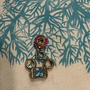 Silver and Blue Bead, 3 Spacer Beads one Pink Crystal Bead.